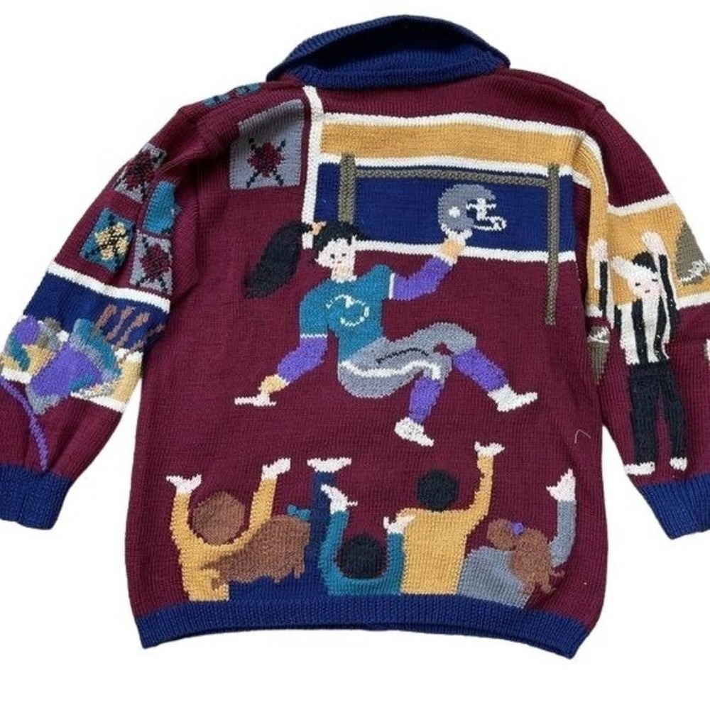 Berek Marta D Cardigan Football Super Bowl Party Cheerleader HandKnit Medium VTG